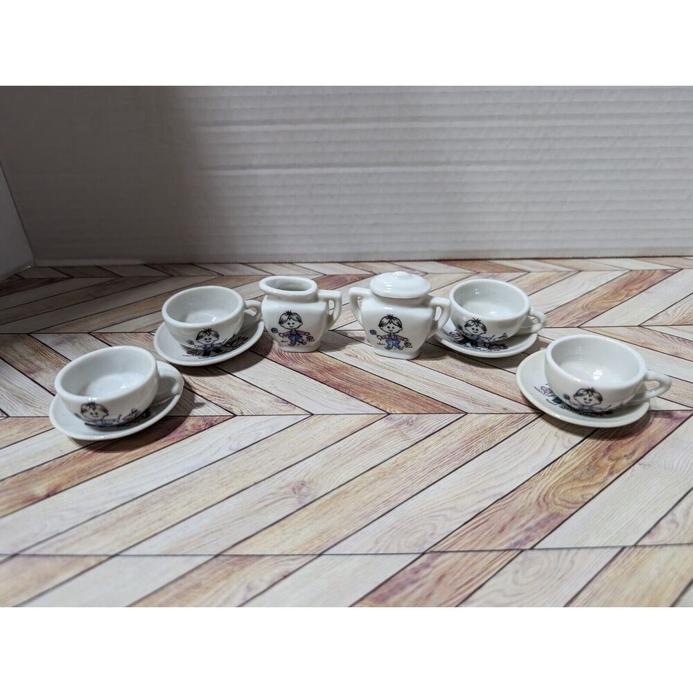 Vintage Made in Japan Children's Porcelain Tea Set Child With Pig Theme 11 Pc